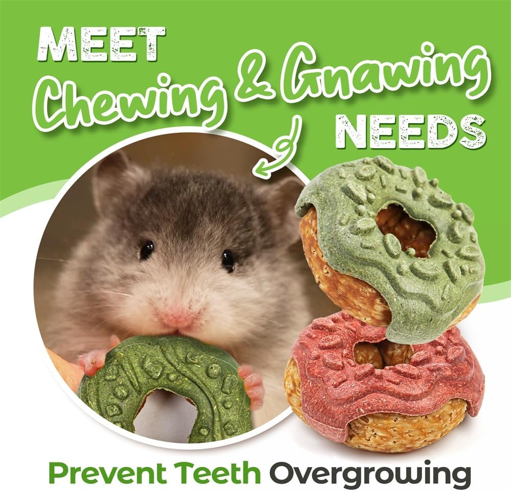 TEEWY 3PCS Guinea Pig Toys, Prevent Teeth Overgrowth, Natural Vegetables and Timothy Grass, Hamster Chew Toys, Guinea Pig Chew Toys, Chinchilla Toys, Donut-Shaped