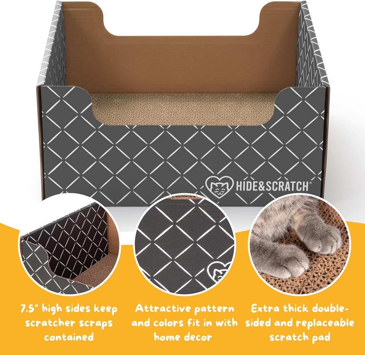 HIDE & SCRATCH Cat Scratcher Box and Cat Bed with Refillable Double-Sided Cardboard Scratch Pad for Indoor Cats