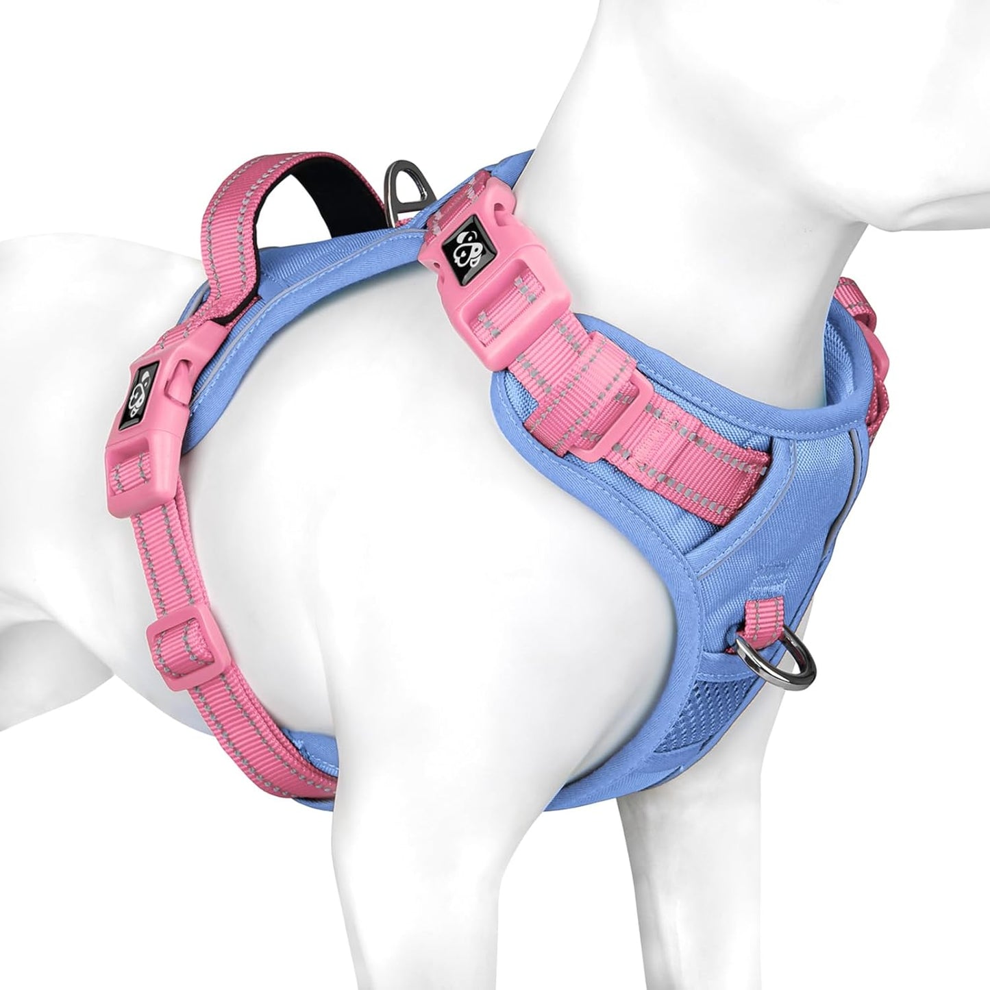 PHOEPET No Pull Dog Harness, Unique Colors Reflective Adjustable Dog Vest, with Soft Training Handle Metal Clips for Small Medium Large Dogs (Baby Blue Base & Pink Straps,XL)
