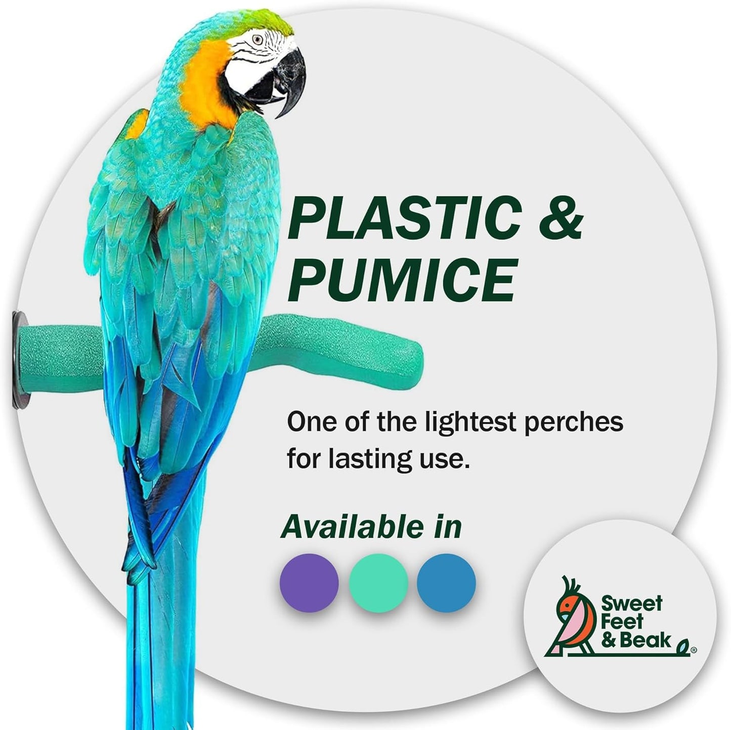 Safety Pumice Perch - Trims Nails and Beak - Promotes Healthy Feet - Safe Non-Toxic Bird Supplies for Bird Cages - Small 8"