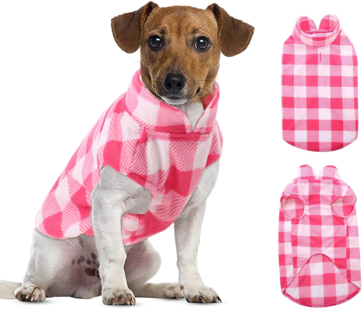 ASENKU Dog Sweater, Plaid Dogs Fleece Vest, Soft Comfortable Pet Pajamas, Warm Winter Puppy Shirt, Cold Weather Coat Jacket Pet Clothes for Small & Medium Dog Breeds, Pink, L