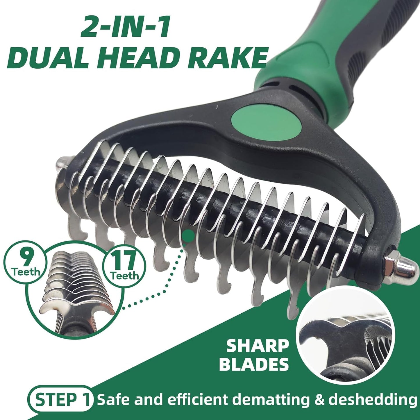 Pet Grooming Kit - 7 PCS Green Deshedding Brush Set with Undercoat Rake, Slicker Brush, Bath Brush & Nail Clipper for Short & Long-Haired Dogs and Cats