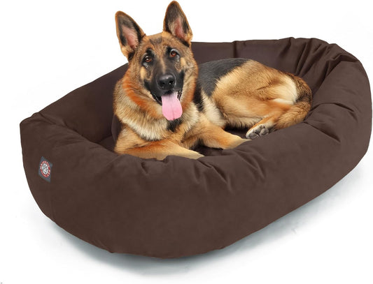 Majestic Pet 52 Inch Suede Shredded Memory Foam Mix Calming Extra Large Dog Bed Washable 52 x 35 x 11 (Inch) - Cozy Soft Round Donut Dog Bed with Spine for Head Support - Pet Bed Chocolate