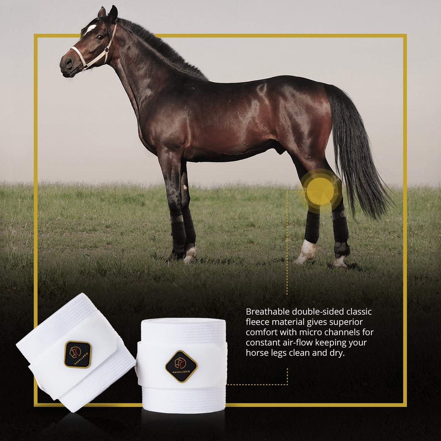 Kavallerie Elastic Fleece Bandages for Horses, Non- Slip and Snug fit Breathable Material for Injury Protection and Superior Legs Support, Stocking up Solution - White - (2 Units Per Pack)