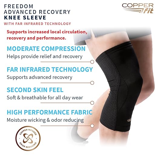 Copper Fit Recovery Knee Compression Sleeve - Breathable, Second Skin Feel - Arthritis, Joint Pain, Circulation - For Men and Women (Small)