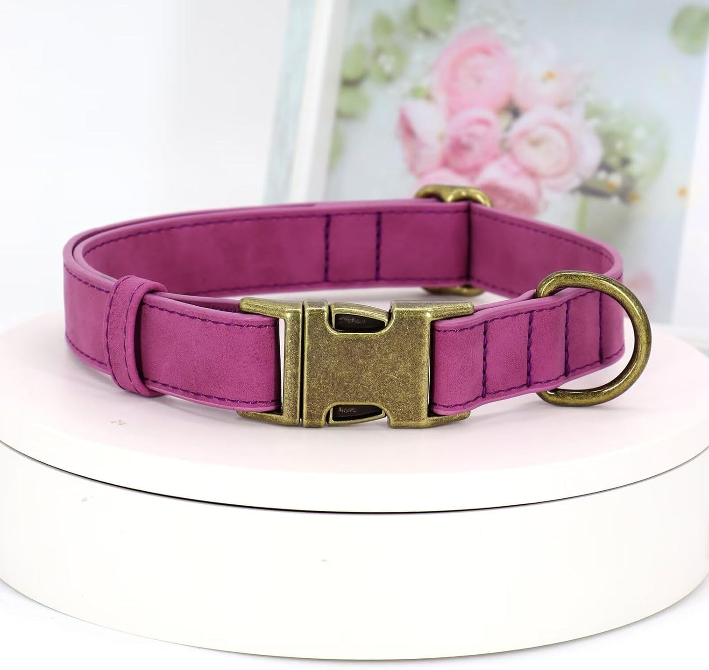 Didog Soft PU Leather Dog Collar, Stylish Quick Released Dog Collars for Small Dogs, Easy Clean Adjustable Pet Collar for Daily Walking, Purple, S Fit 10-16" Neck
