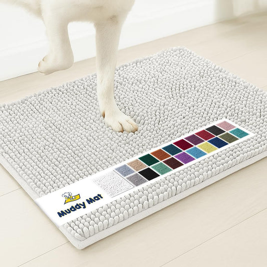 Muddy Mat® AS-SEEN-ON-TV Highly Absorbent Microfiber Door Mat and Pet Rug, Non Slip Thick Washable Area and Bath Mat Soft Chenille for Kitchen Bathroom Bedroom Indoor and Outdoor - White 24" x 72"