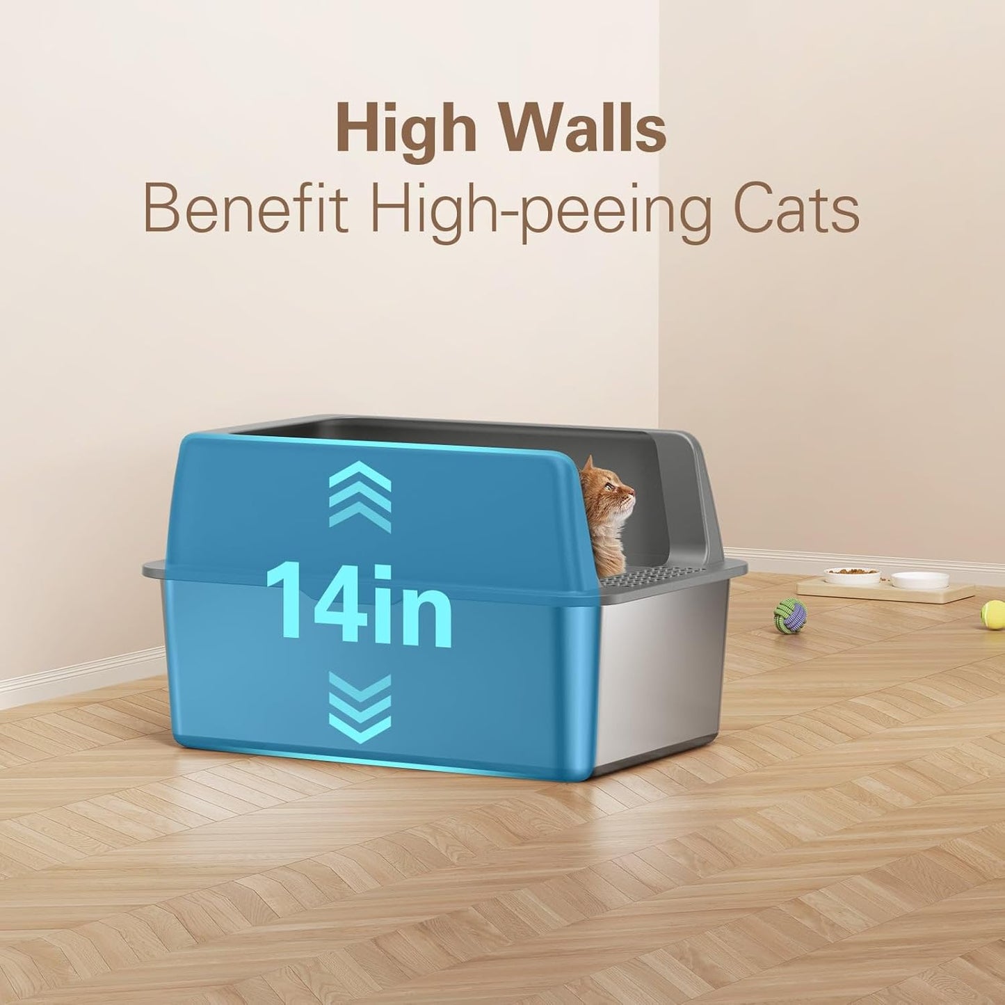 Zarler Stainless Steel Litter Box with Lid, 8” Deep Extra Large Cat Litter Boxes, XL Metal Litter Box for Big Cats with High Sided, Grey (Non-Sticky, Easy to Clean, Anti-Urine Leakage)