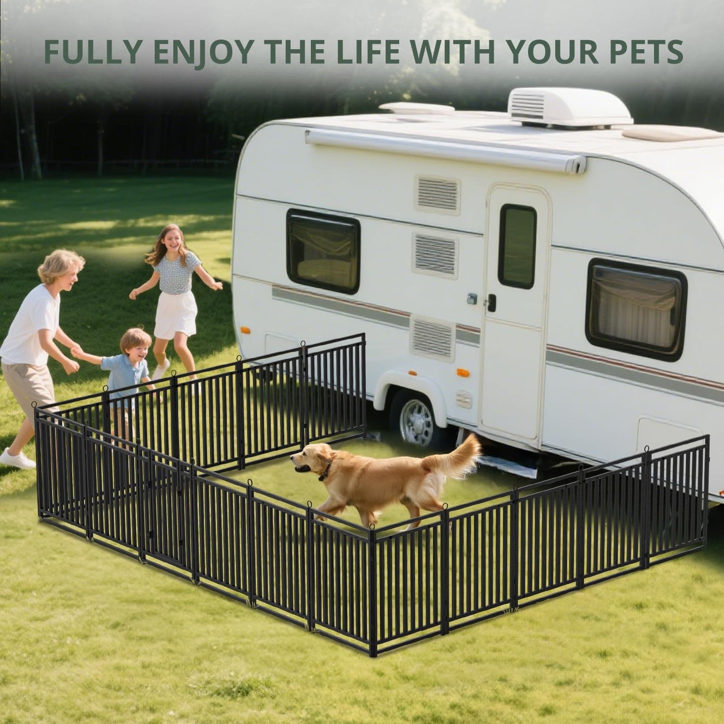 Dog Fence Outdoor Indoor, 32" Inch Height 24 Panels Dog Playpen for Large/Medium/Small Dogs Metal Dog Pen for Yard Camping and RV | Black-Silverv