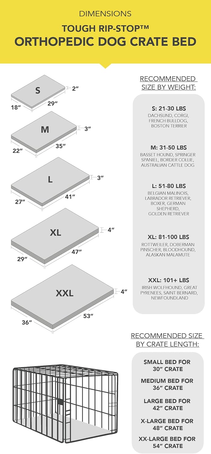K9 Ballistics Tough Ripstop Orthopedic Dog Crate Bed - Durable Pad with Washable Cover, for Wire Crates, Tie-Downs Included, Size: Small 29"x18", Light Gray Velvet