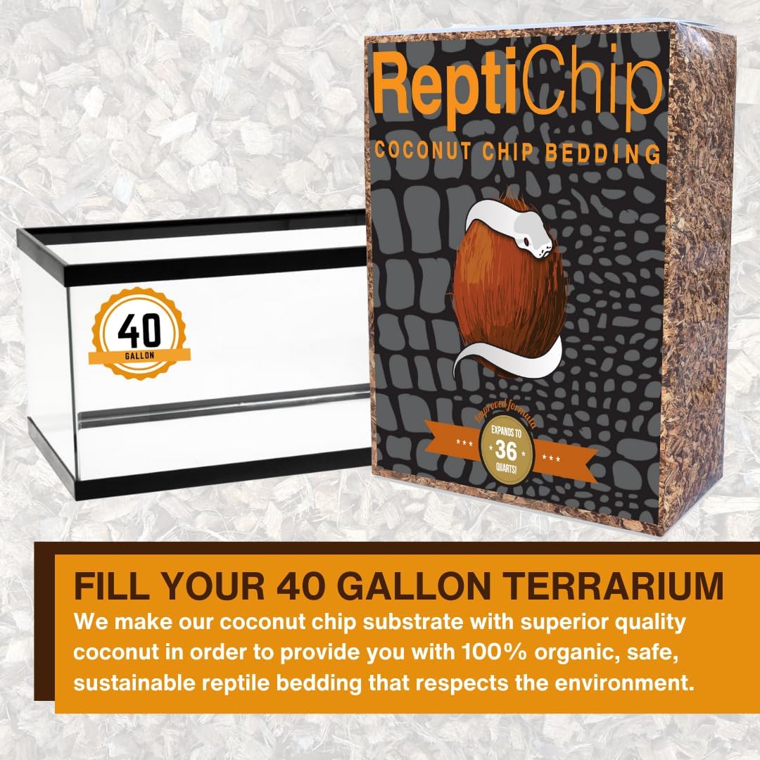 ReptiChip Reptile Bedding Loose Coconut Chip 36 Quart 2 Pack Coco Husk Substrate Mulch for Snake Habitat, Ball Python Terrarium, Turtle Tanks, Tortoise Enclosure