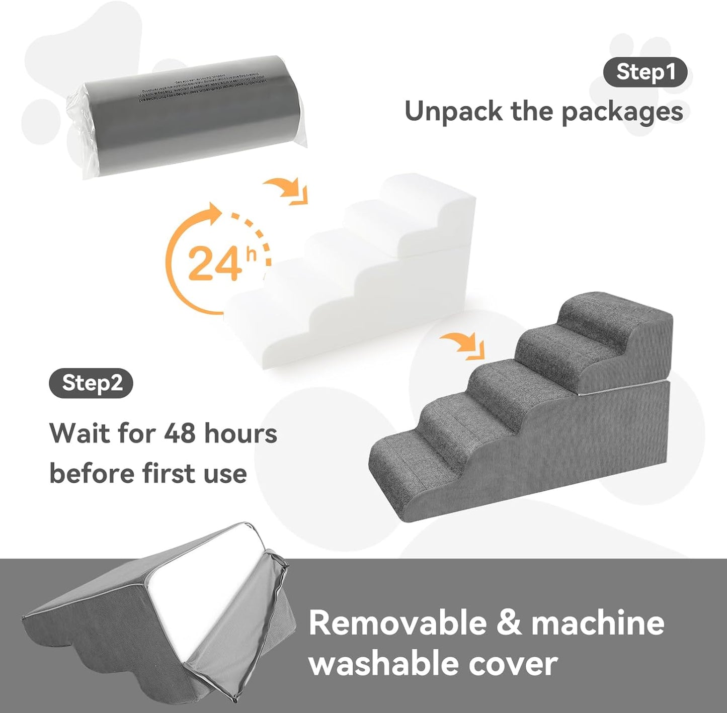 𝟱 𝗦𝘁𝗲𝗽𝘀 Dog Stairs for High Beds, 21.3" Tall Pet Steps for Small to Large Dogs & Cats, Waterproof with Removable Cover & PE Support Board for Bed, Couch, or Car