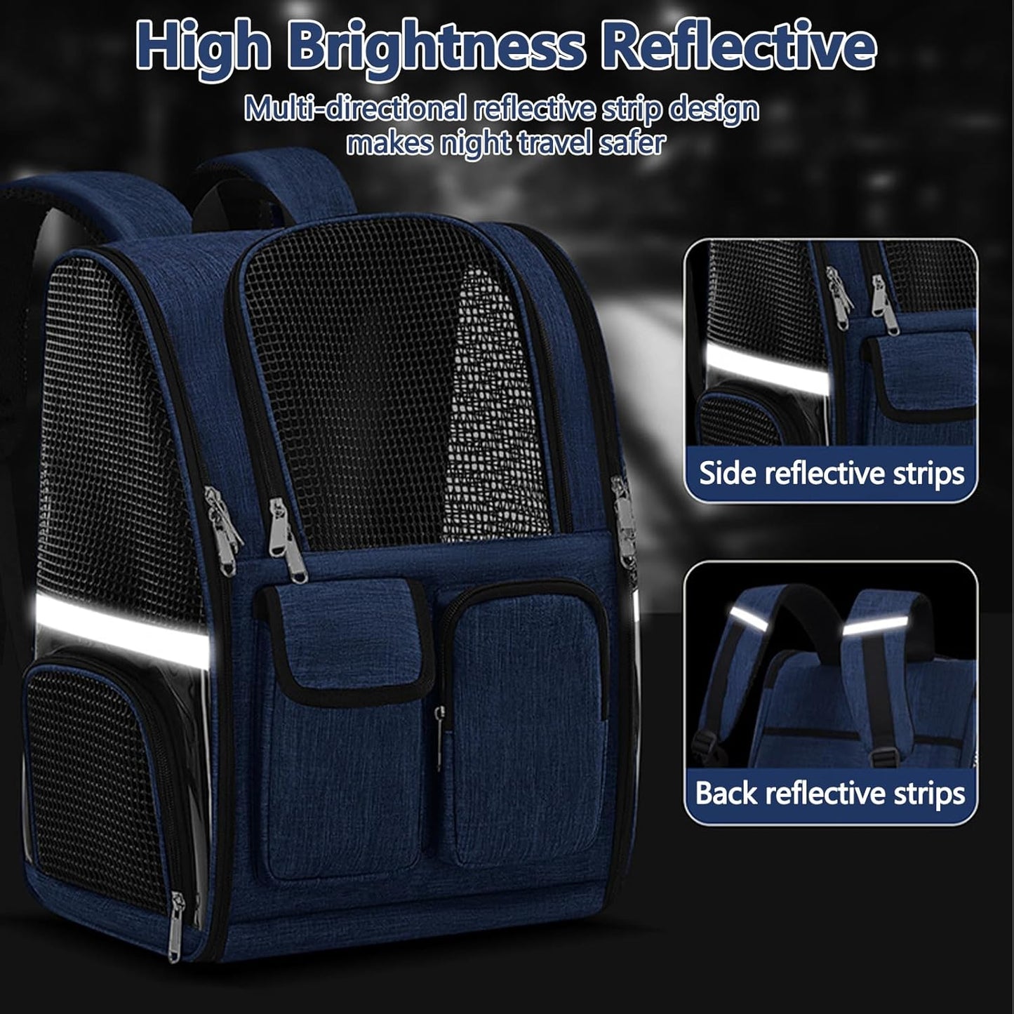 Pet Backpack, Airline Approved Dog Backpack, Cat Bag for Travel Hiking Bike Riding Walking Outdoor, Cat Backpack with Breathable Mesh(Blue)