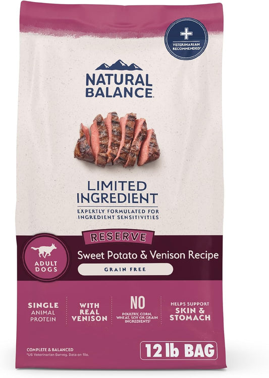Natural Balance Limited Ingredient Adult Grain-Free Dry Dog Food, Reserve Sweet Potato & Venison Recipe, 12 Pound (Pack of 1)