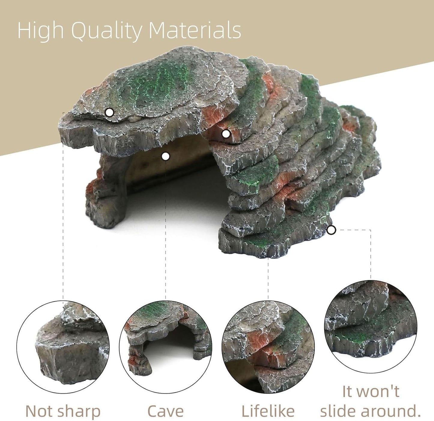 Gecko Hide Shale Scape Step Ledge, Reptile Cave Hideout Tank Accessories Decorations, Great for Reptiles, Amphibians, Leopard Gecko, Lizard, Frogs, Turtle (Small-B-7.3 * 4.4 * 3)