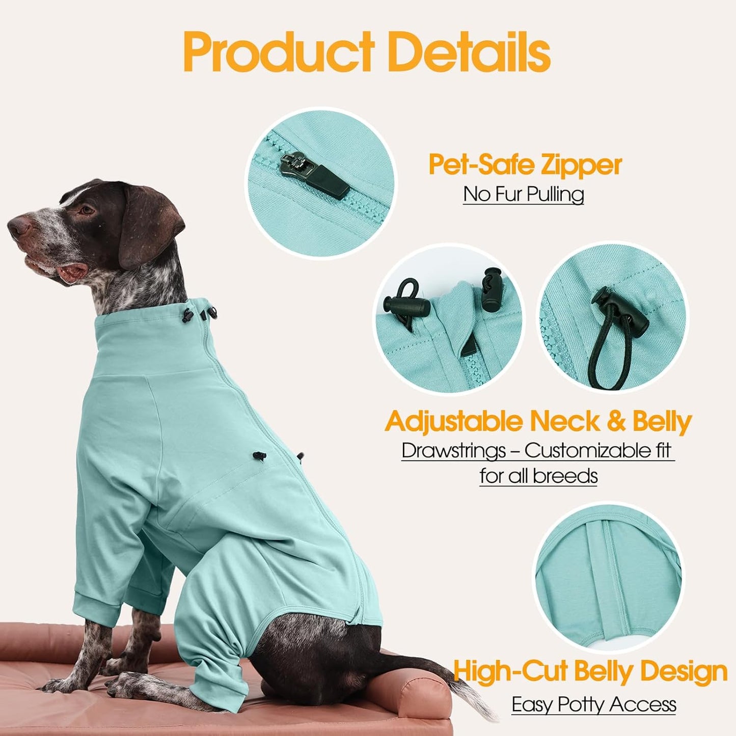 Dog Recovery Suit, Long Sleeve Dogs Pjs for Small Dogs, Easy On/Off Dog Onesies with Back Zipper, Adjustable Anti-Licking Wound Shedding Suits for Pets, Schnauzer, Dachshund, Green S