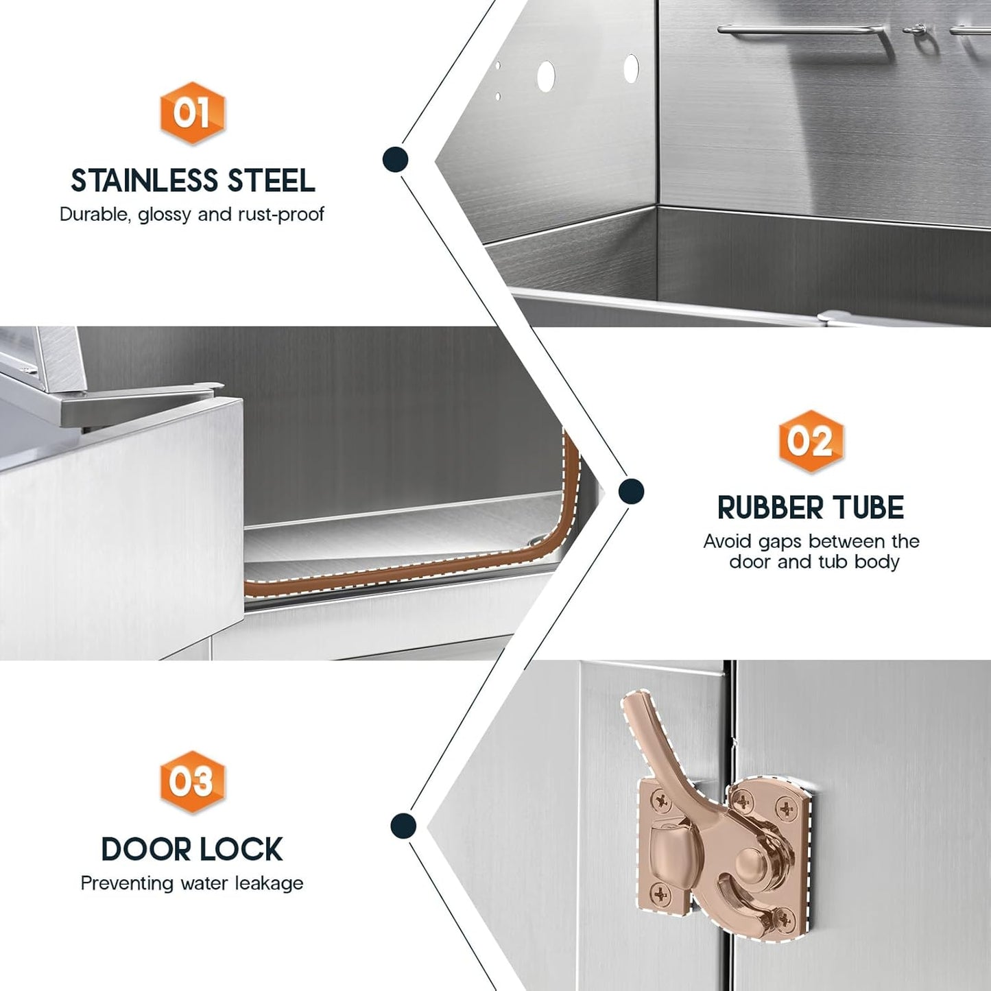 Albott 34 Inch Stainless Steel Dog Washing Station with Non-Slip Steps, Sprayer, Faucet, Tow Rope – Professional Pet Bathtub for Small Dogs, Great for Home, Garage, Salon (Left Door)