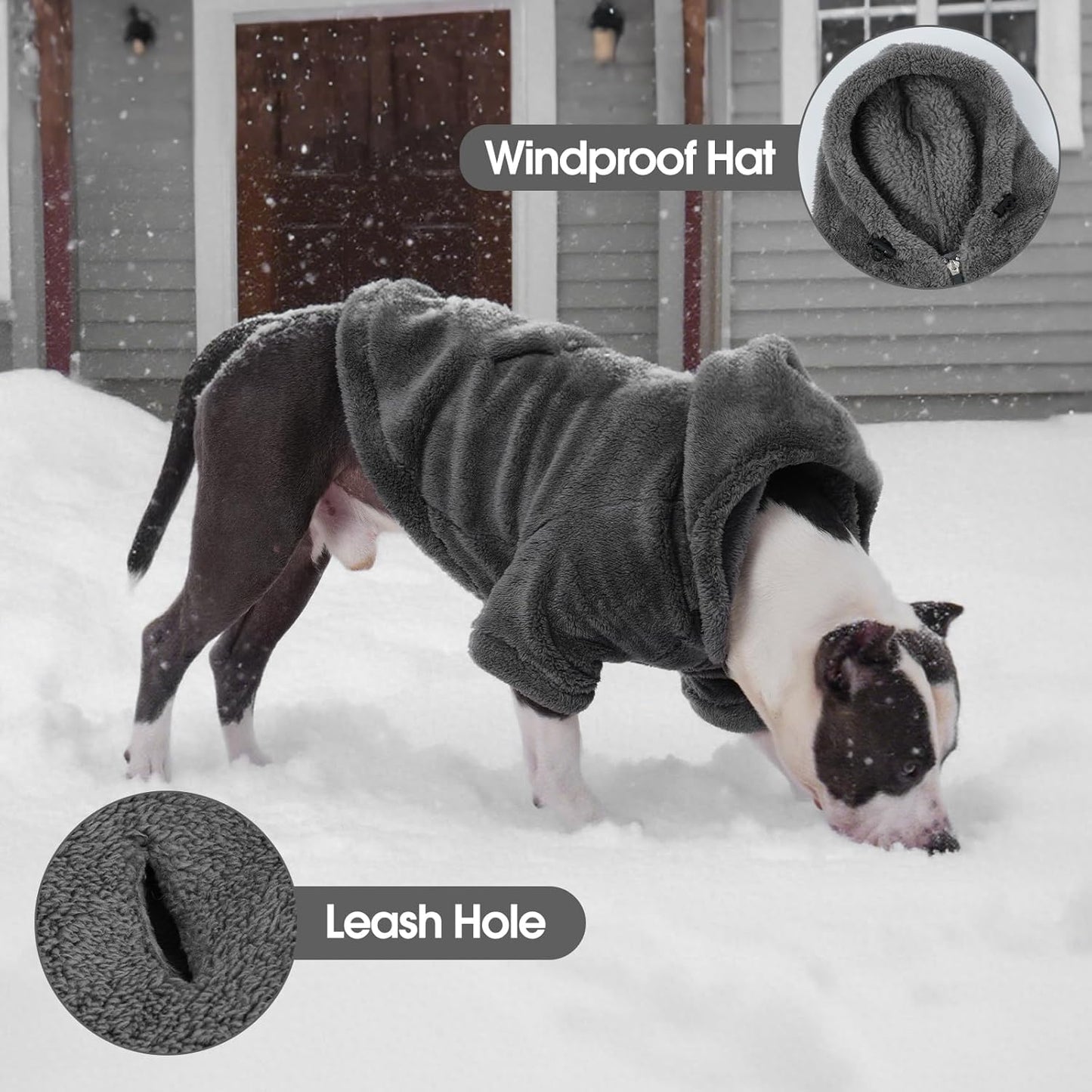 IDOMIK Fuzzy Dog Sweater with Adjustable Hood, Warm Fleece Dog Sweater Hoodie with Harness Hole & Pocket, Pullover Sweaters for Large Dogs, Fuzzy Hooded Sweatshirt for Fall Winter Christmas,Grey,XL