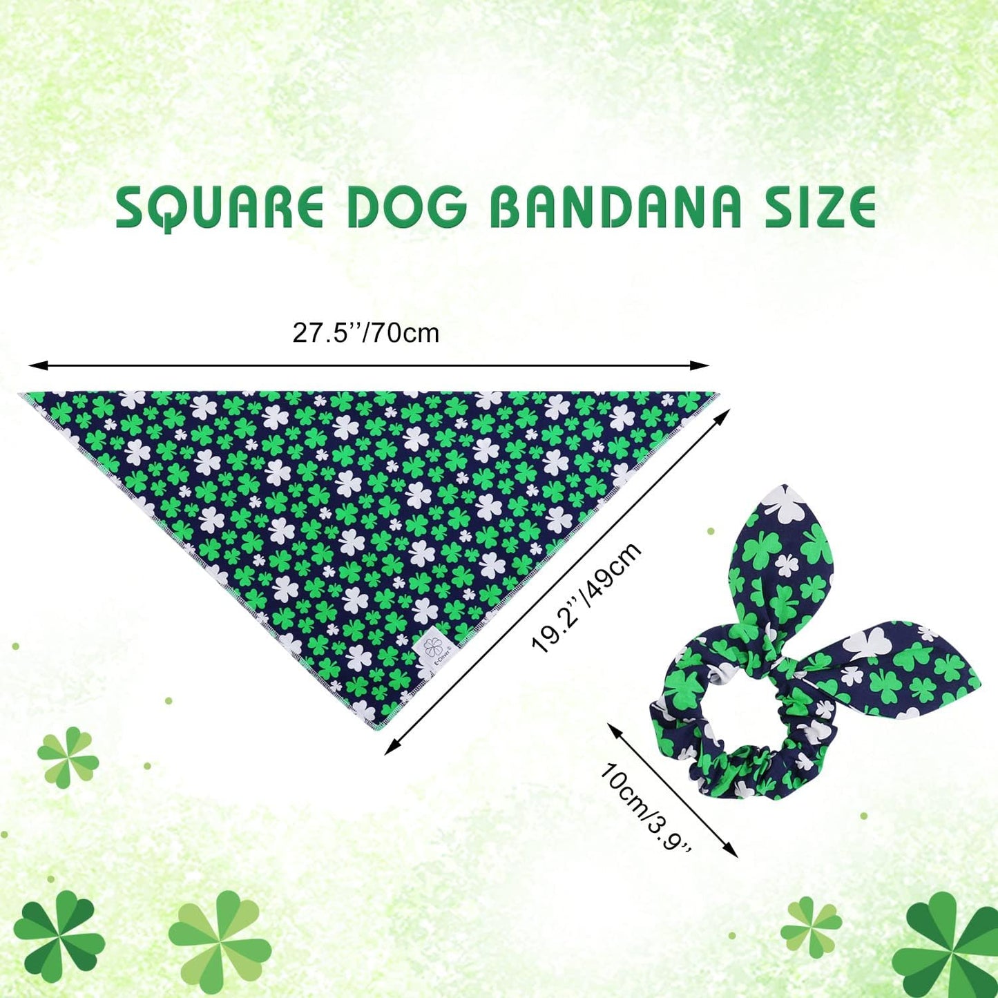 E-Clover Spring Dog Bandana & Matching Scrunchie Set Shamrock Lucky Dog Bandanas Scarf with Bow Hair Ties for Medium Large Dogs & Pet Owner Mom