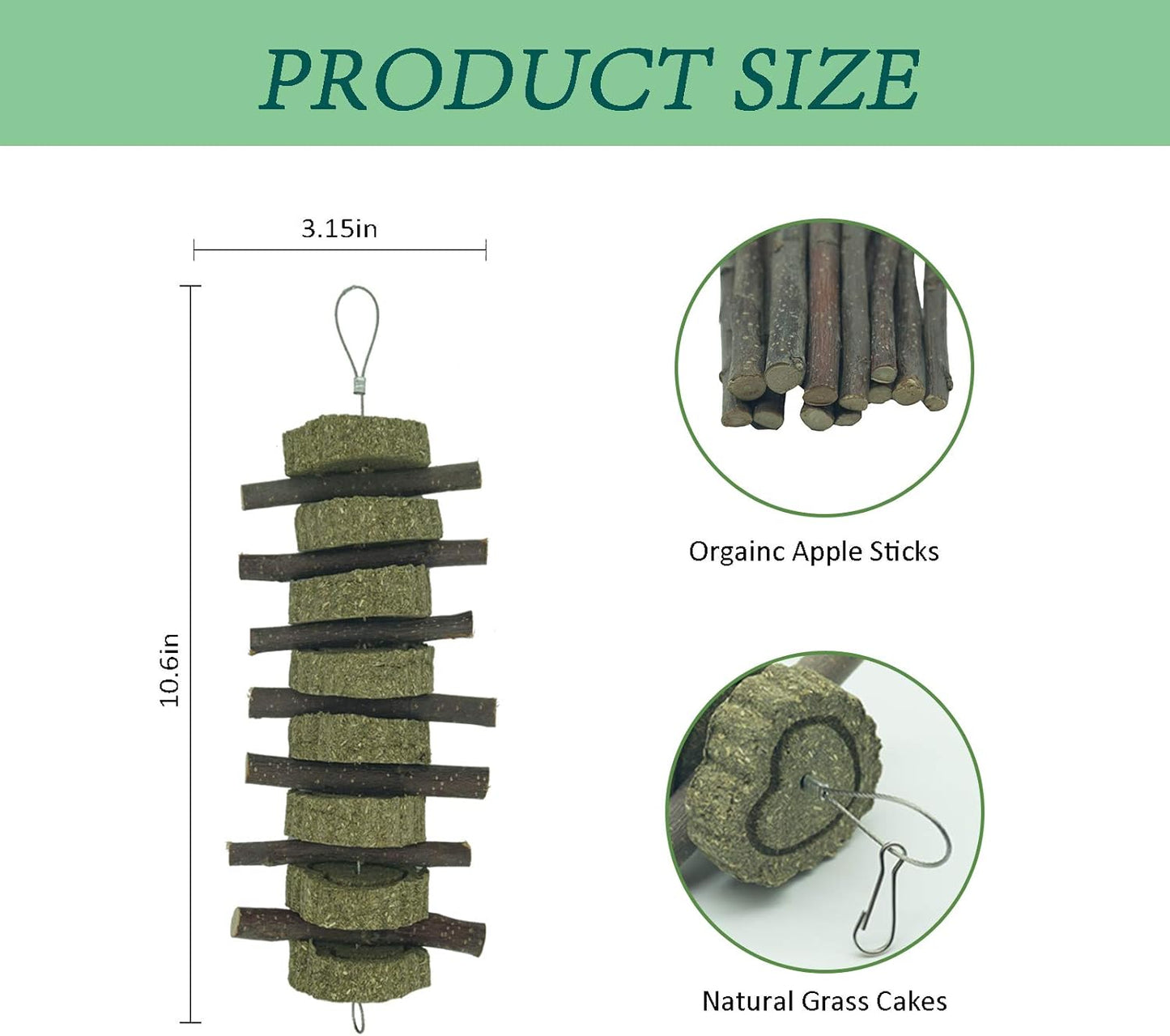 Rabbit Chew Toys for Teeth Grinding Bunny Treats 100% Natural Wood Timothy Grass Treats for Guinea Pigs Chinchillas Hamsters 4pcs