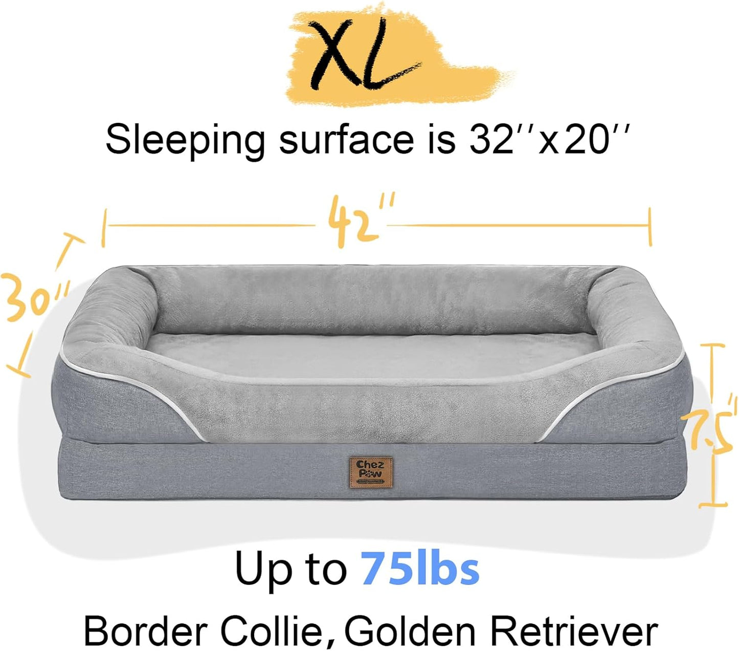 Orthopedic Removable Large Dog Bed -XL Large Dog Bed with Washable Cover and Removable Bolsters Non-Slip Bottom & Waterproof Pet Bed Sofa