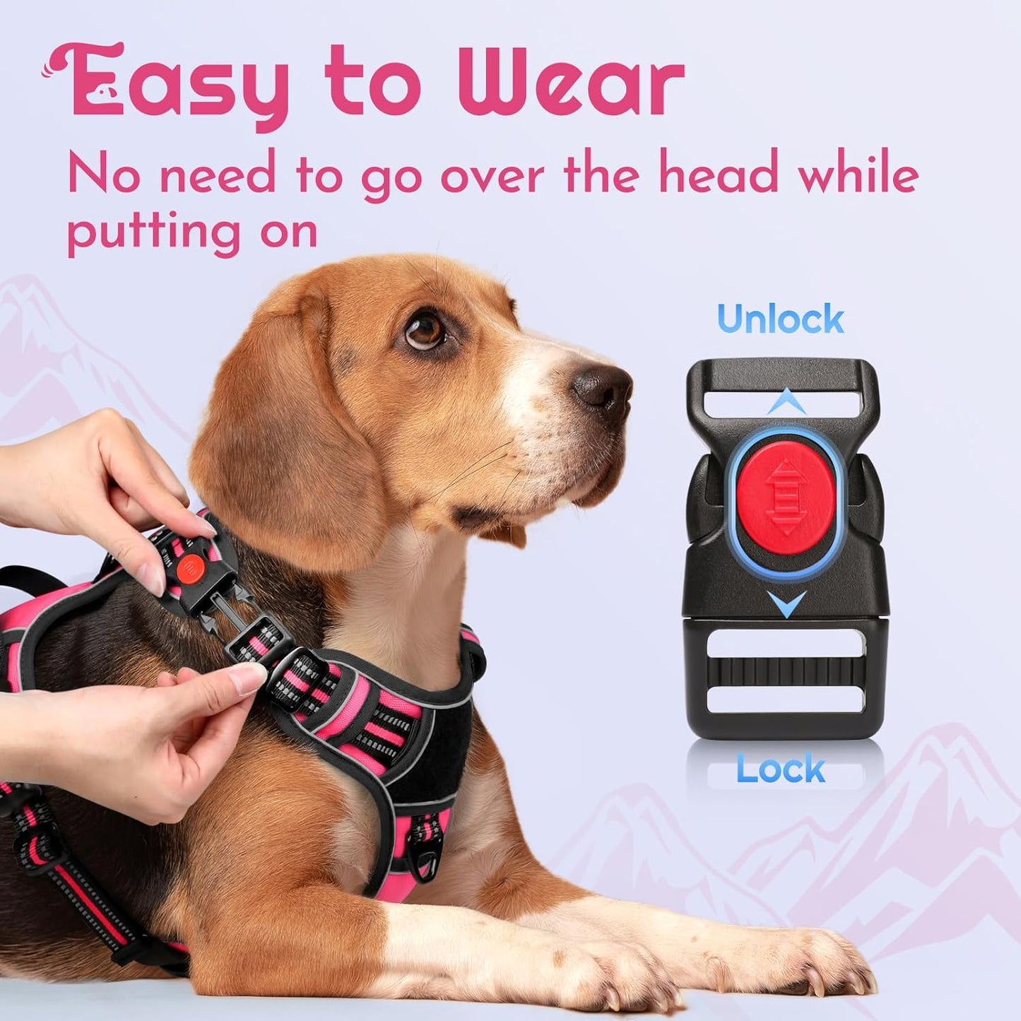 Eagloo Dog Harness Small Sized, Easy Wearing with 3 Buckles, Adjustable No Pull Pet Harness with 2 Rings for Walking, No Chock Reflective Soft Padded Vest with Control Handle, Pink & Black, S