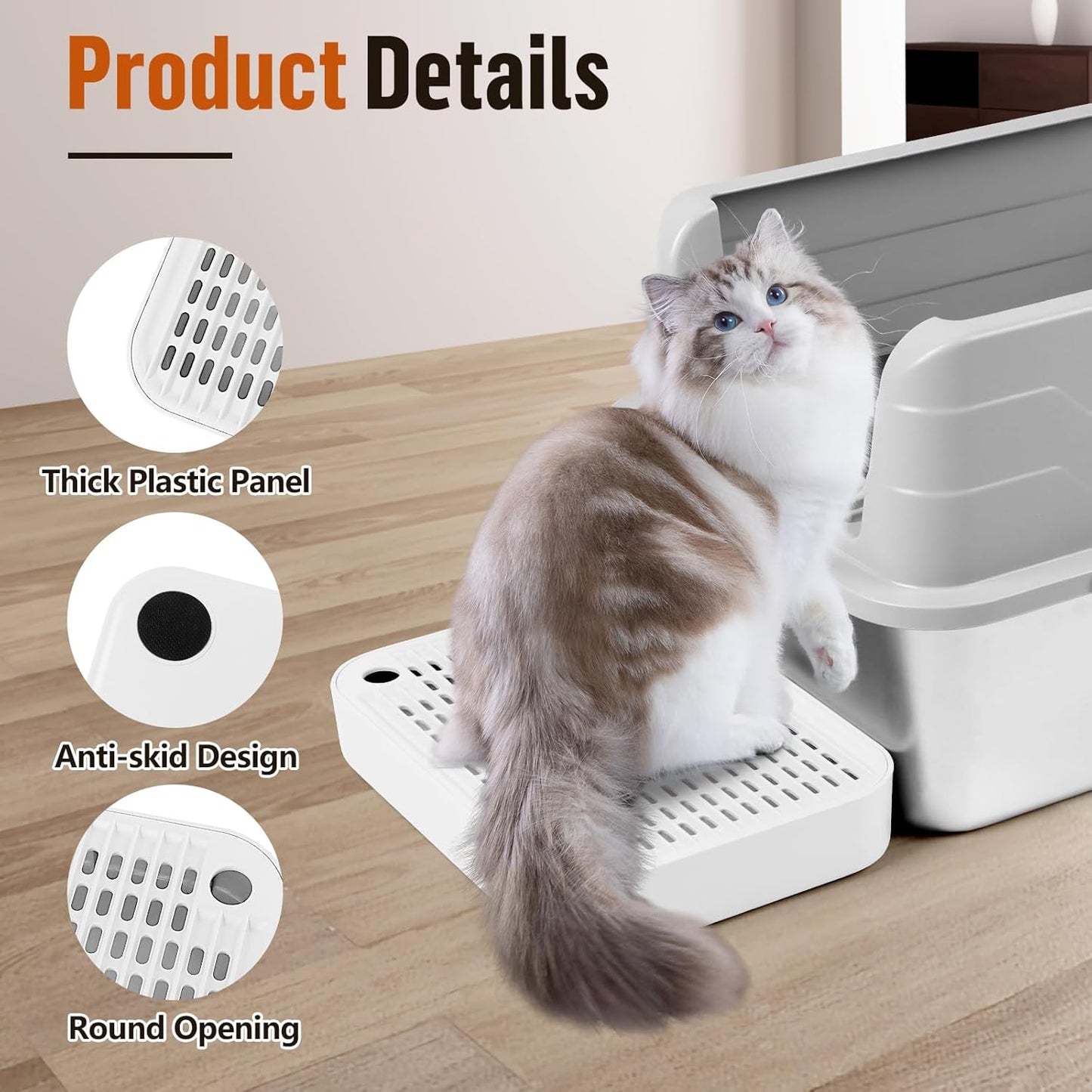 Cat Litter Box Ramp Mat with Filter Function, Cat Step Pedal Stool for Self-Cleaning Litter Box, Easy to Clean, Ideal for Kitten & Elderly Cats (White)
