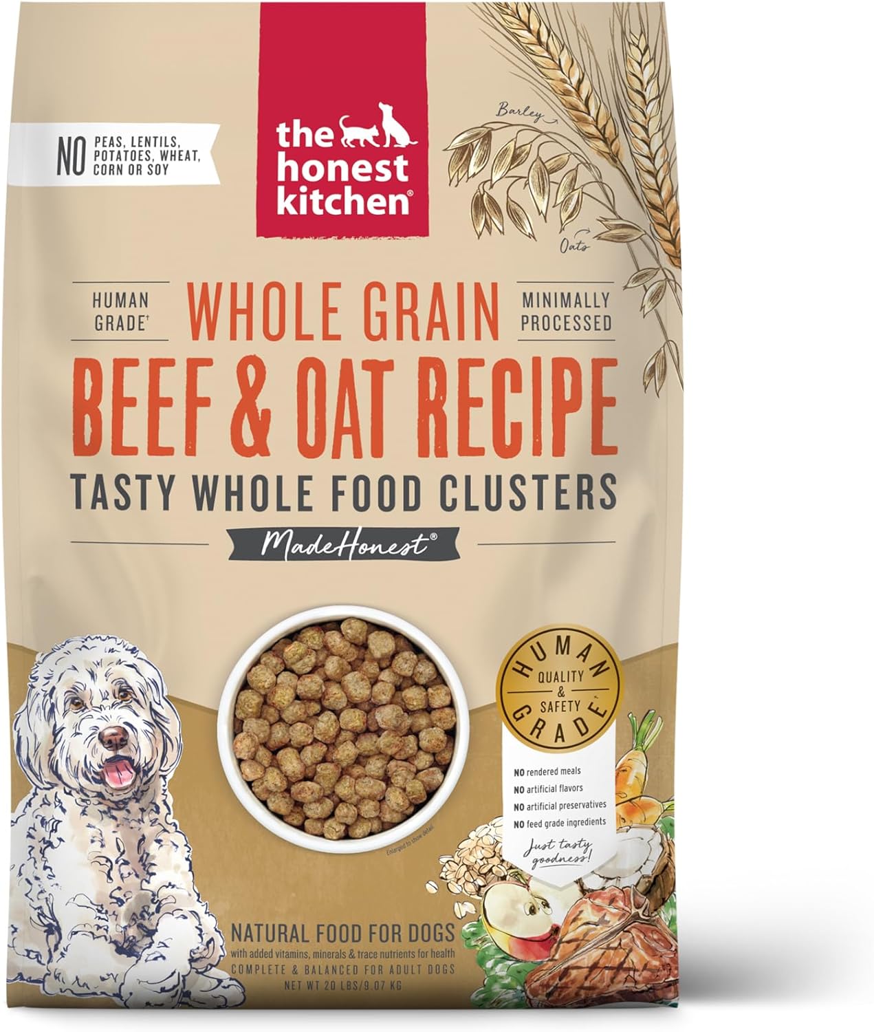 The Honest Kitchen Human Grade Whole Food Clusters Dry Dog Food - Whole Grain Beef & Oats, 20 Pound Bag