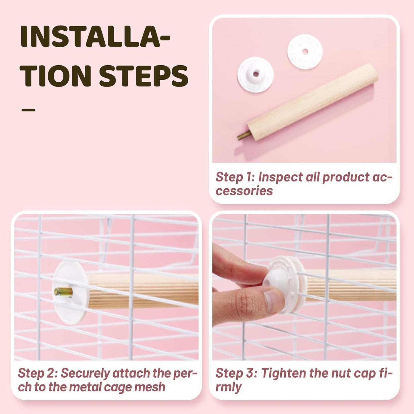 6 Pcs Wooden Bird Cage Perch, Cage Accessories, Parrot Toys, Mimics Wild Branches, for Parakeet, Cockatiel, Conure, Budgie, Lovebird, Small Medium Birds