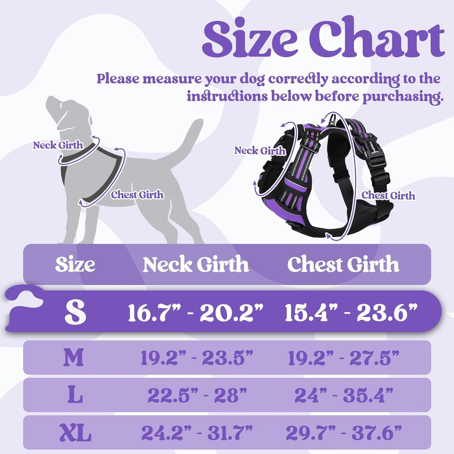 rabbitgoo Dog Harness Small Sized, No Pull Pet Harness with 3 Buckles, Adjustable Soft Padded Vest with Control Handle, Walking Reflective Pet Vest for Small Dogs, Purple, S