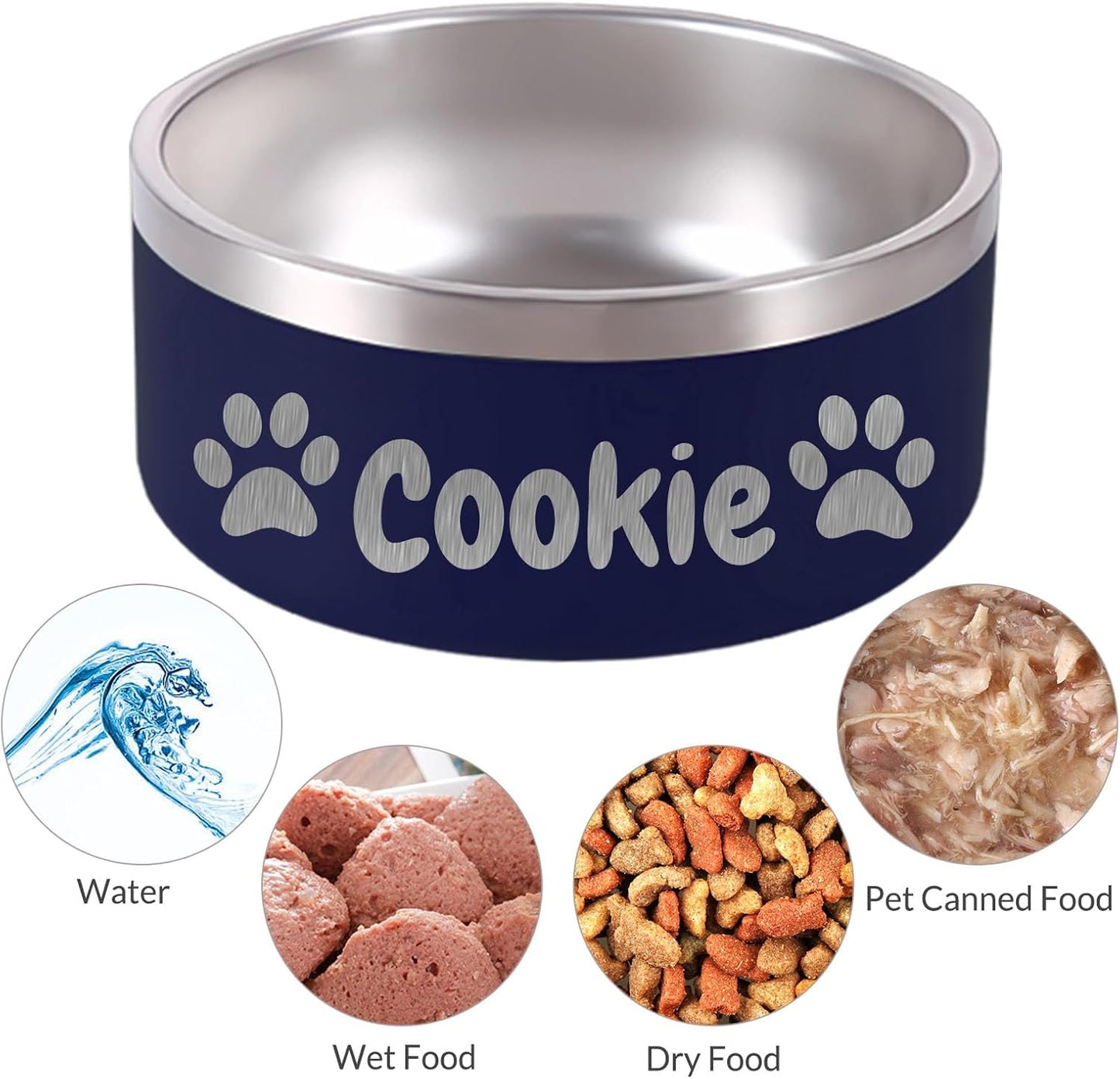 64OZ Personalized Dog Bowl Laser Engraved Custom Pet Name 18/32/42/64 oz No Slip Stainless Steel Insulated Bite-Resistant Food Water Dishes-Black