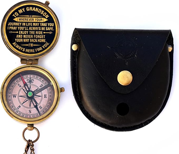 Gift for Grandson Brass Compass Engraved Quote