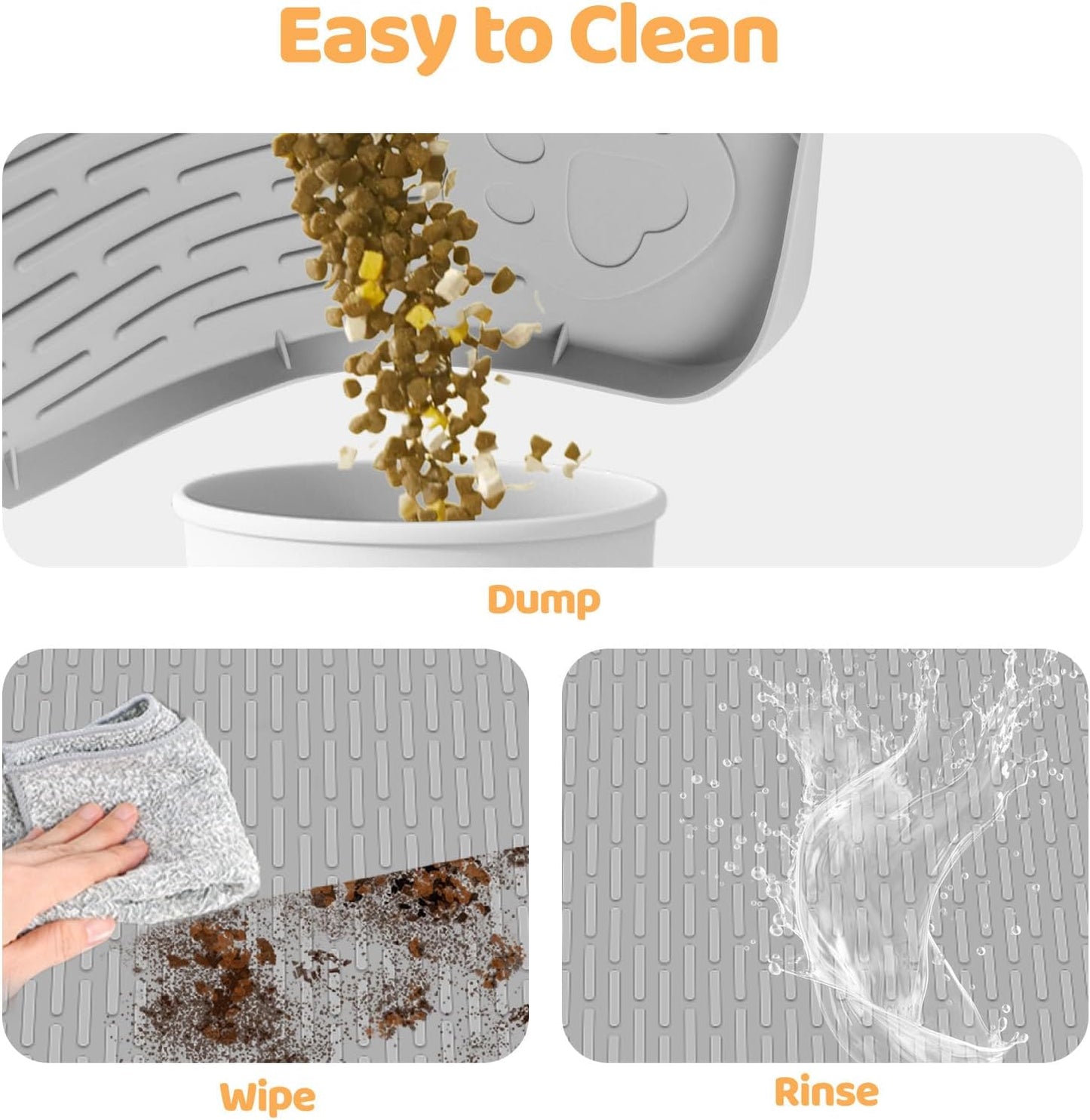 Dog Food Mat, Extra Large 40" x 28" Silicone Pet Feeding Mat for Small, Medium, and Large Pets Non-Slip, Easy to Clean, Gray