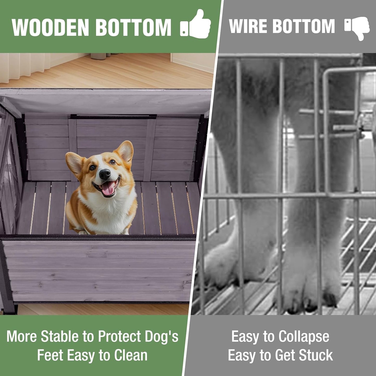 Dog House Outdoor with Anti-Chewing Iron Frame, Weatherproof Dog Kennel for Small Medium Large Dogs Indoor (Grey, 45" x 32.9" x 32.6")