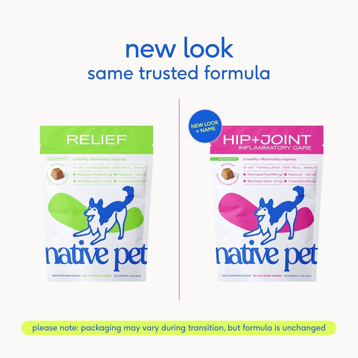 Native Pet Pain Relief for Dogs - Collagen for Dogs Promotes Joint Health, Reduce Inflammation & Stiffness - Senior Pup Joint Supplement - Natural Pain Reliever for Active & Aging Pets - 120 Chews