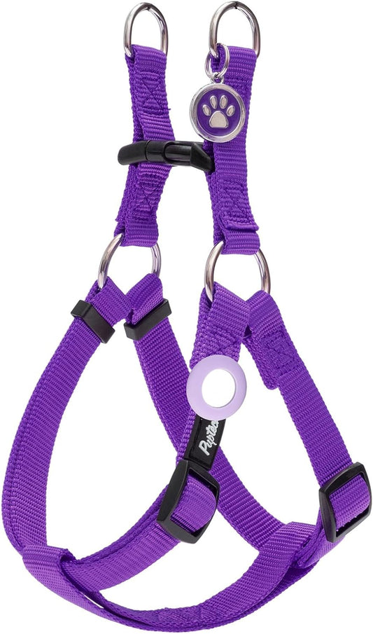 PUPTECK No Pull Dog Harness Soft Adjustable Basic Nylon Step in Puppy Vest Outdoor Walking with ID Tag and A-ir Tag Case, Purple, XS