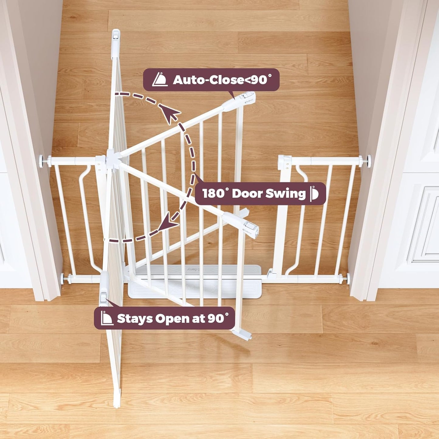 34" Extra Tall Baby Gate for Stairs, Auto Close Stroller Friendly Dog Gate Indoor for Doorways, Pressure Mounted 29"-45" W Baby Gate, Easy Walk Through Gate for Children & Pets, White