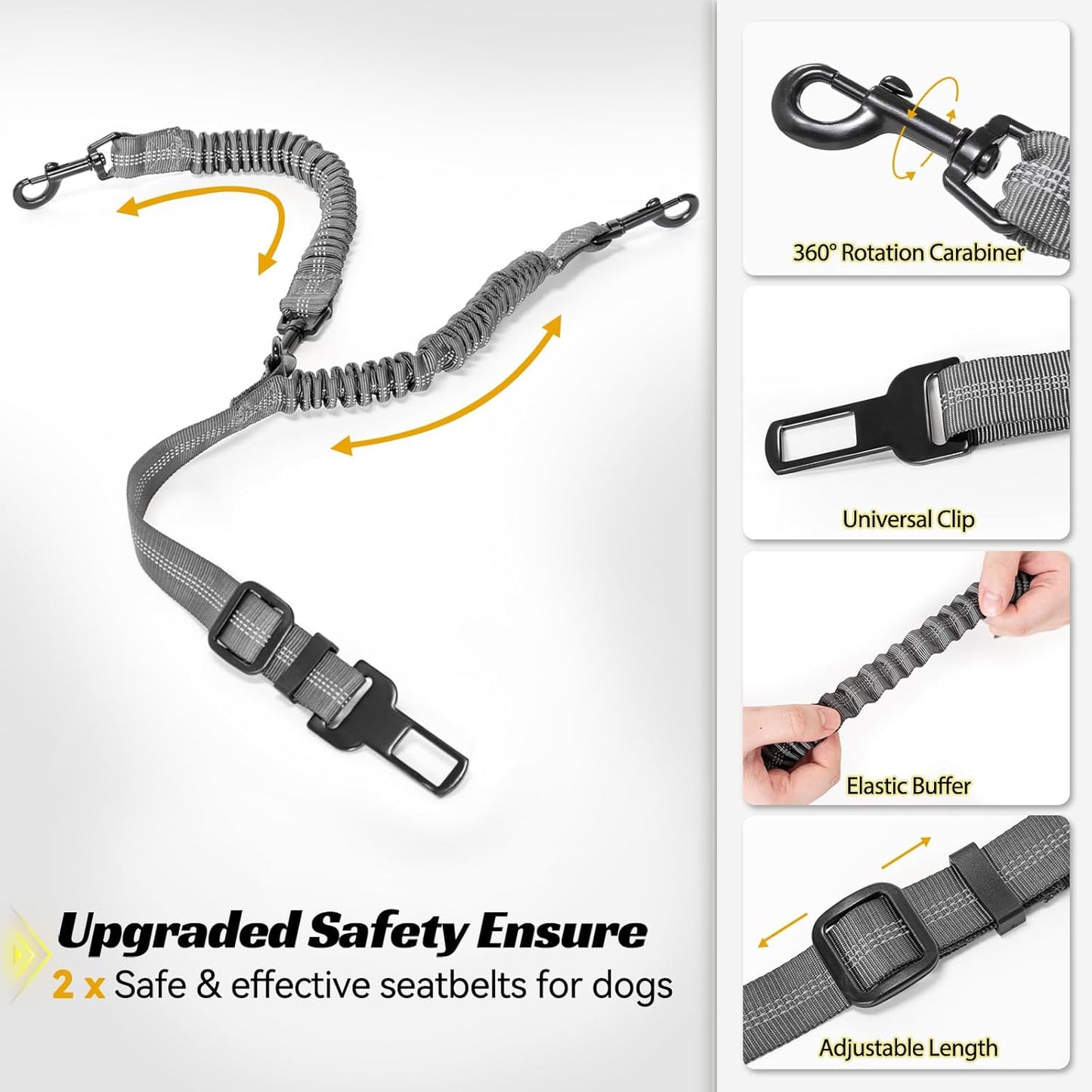 PETSFIT Dog Booster Car Seat, Waterproof PU Leather Car Seat for Dogs with Patented Safe Buckles, 2 Clip-On Safety Leashes, Suitable for 2 Small Dogs or a Medium Dog (Medium, Grey)