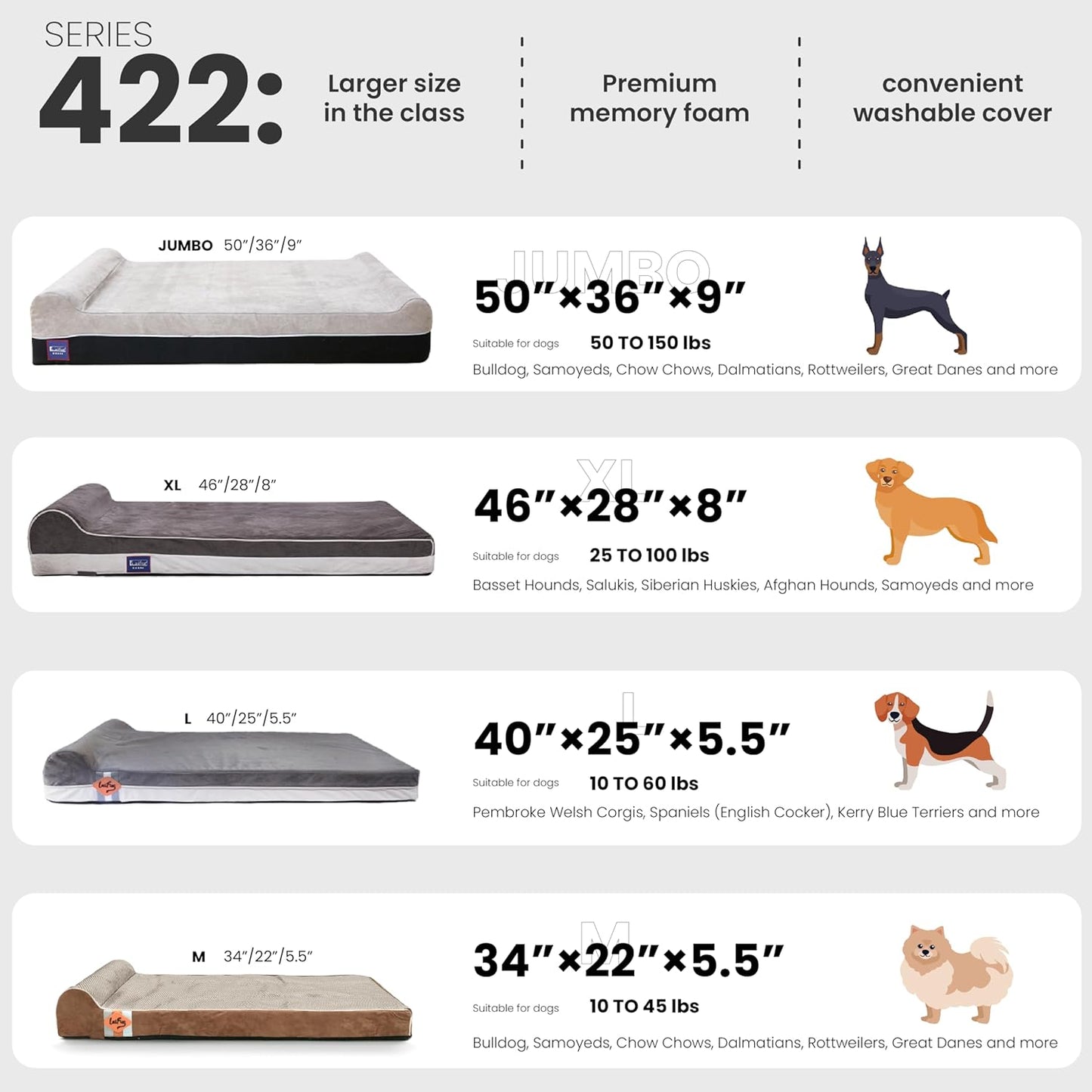 Laifug Orthopedic Memory Foam Extra Large Dog Bed with Pillow and Durable Waterproof Liner and Removable Washable Cover and Smart Design (Large (46" x 28" x 8"), Brown)