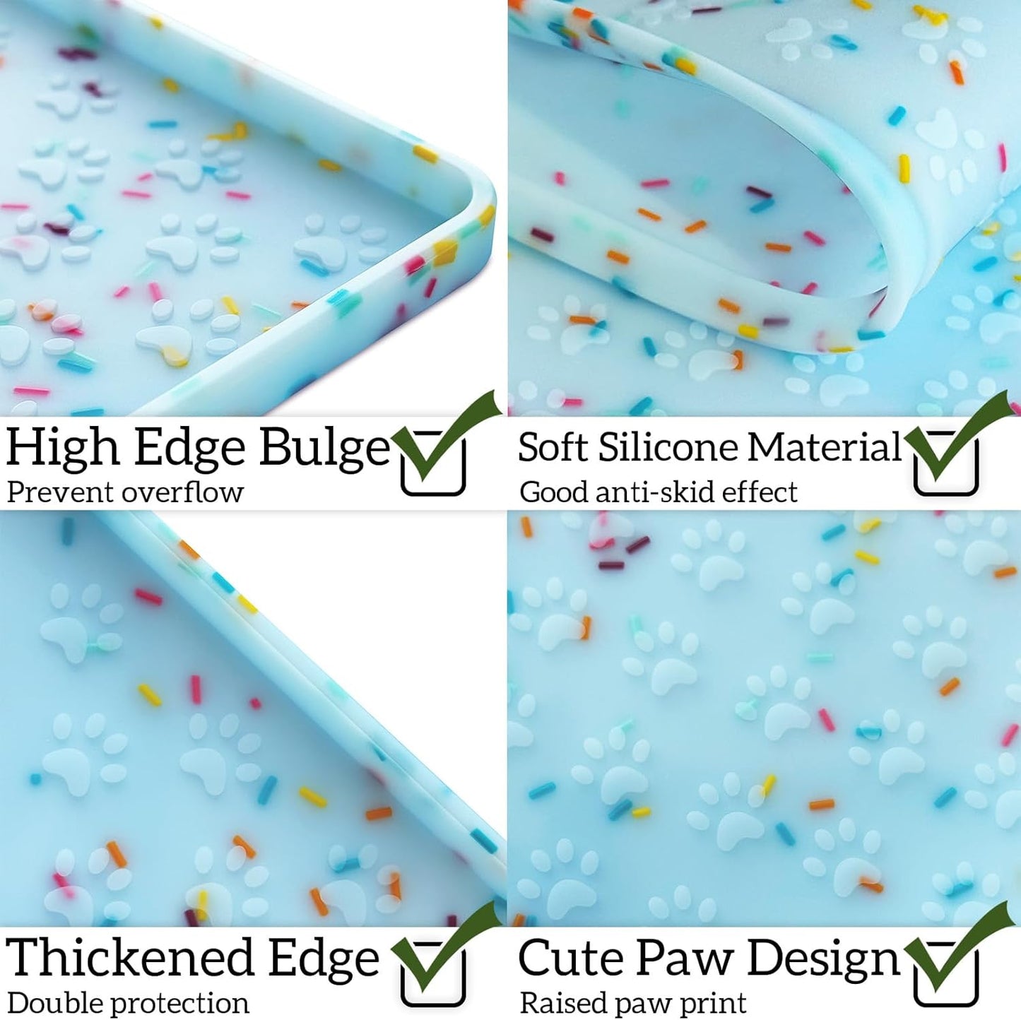 Ptlom Dog Food Mat Anti-Slip Dog Bowl Mats for Food and Water, Waterproof Pet Placemat Prevents Messy Spill to Floor, Silicone Puppy Feeding Tray for Small, Medium and Large Dogs Cats, Blue