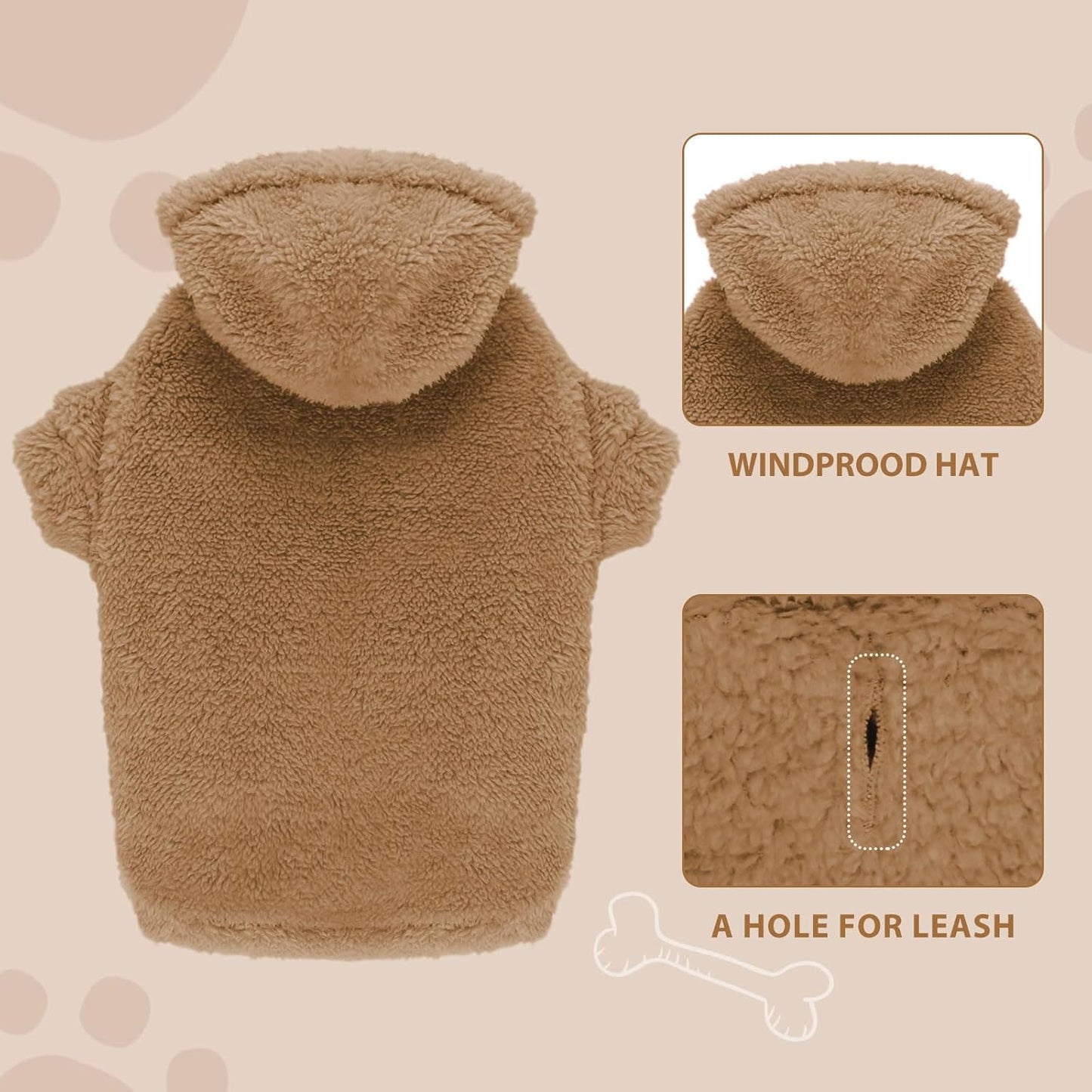 Fuzzy Dog Sweaters for Small Dogs Dog Hoodie Pet Clothes Warm Soft Cozy Coats Hooded Sweatshirt Fleece Small Pet Hoodies Sweater(Coffee-XS)