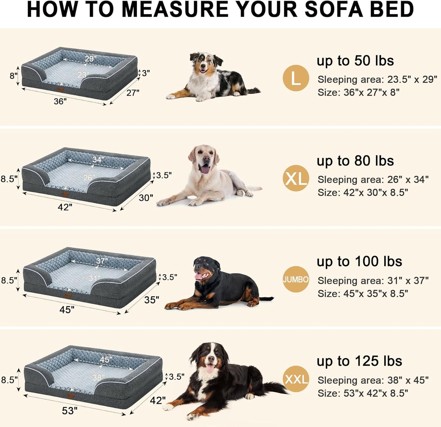 Orthopedic Waterproof Dogs Bed for Extra Large Dogs, Memory Foam XL Dog Beds with Sides, Egg-Crate Foam and Non-Slip Bottom Jumbo Dog Couch Bed with Washable Removable Cover(Jumbo,Dark Grey)