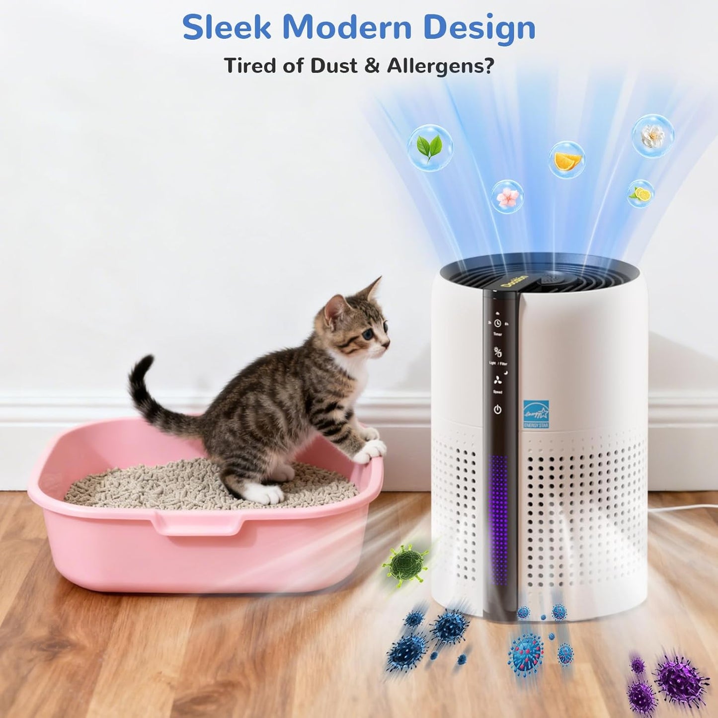 Cat Litter Deodorizer,Odor Eliminator for Pet Strong Odors 99% Activated Carbon Adsorption Plug in Air fresheners for home,Litter Box,Kitchen, Bathroom, Ion Air Purifier Quiet Portable