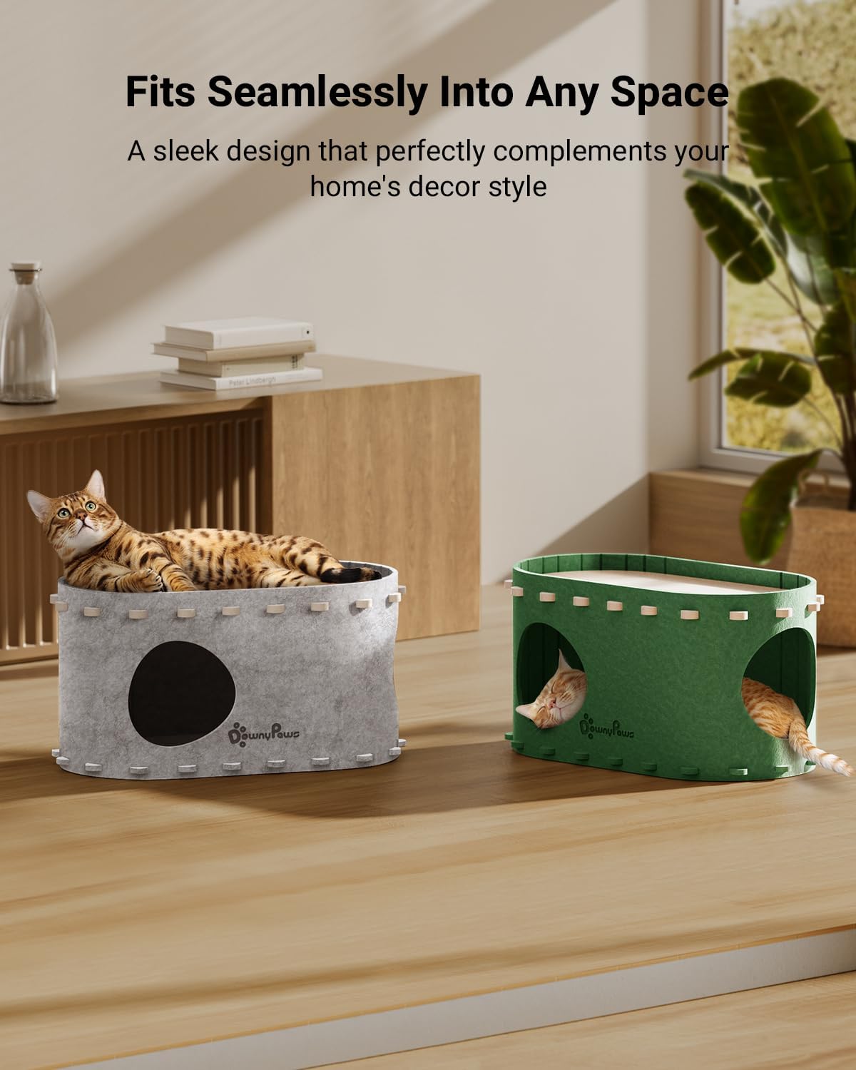 DownyPaws Cat House for Indoor Cats, Cat Bed Cave for Multiple & Large Cats Up to 22 Lbs, Scratch Resistant Peekaboo Cat Caves, Foldable Tunnel Enclosed Bed, PeekaPurr, Marble