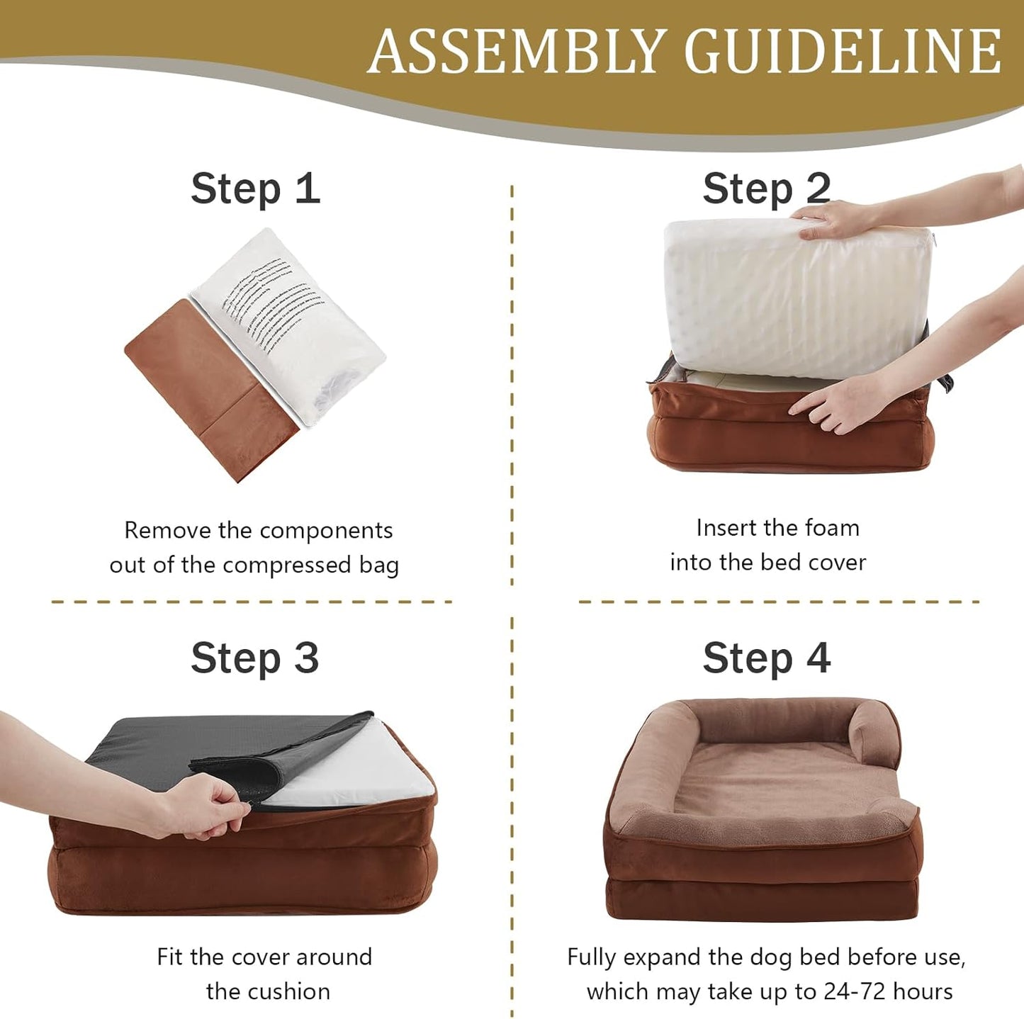 Bedfolks Orthopedic Dog Bed Extra Small, Waterproof Dog Sofa Bed for Small Dogs & Cats, Egg Foam Pet Couch Bed with Removable Washable Cover and Nonslip Bottom, Brown