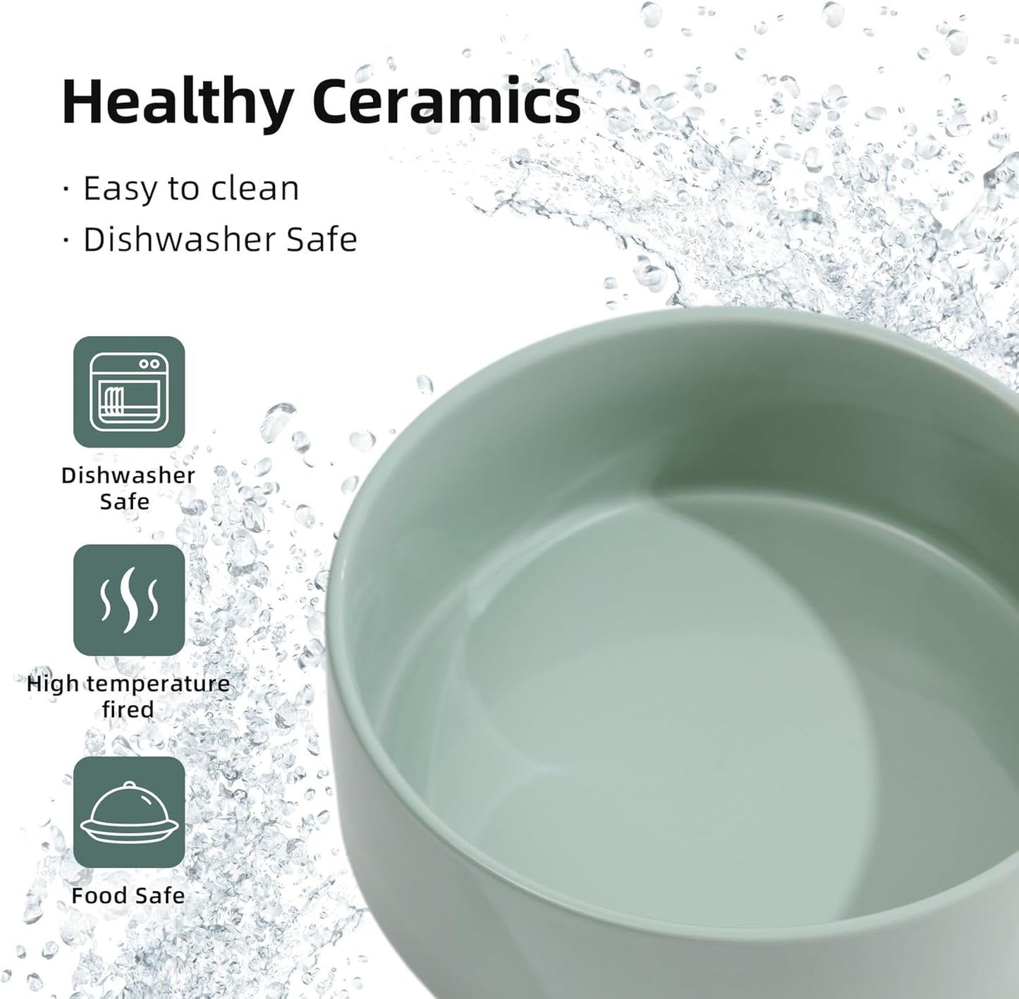 Ceramic 6.1inch Dog Bowls for Small and Medium Breed Dog Dish Pet Food and Water Bowl (Set of 2 Bowls - Light Green, 28oz)