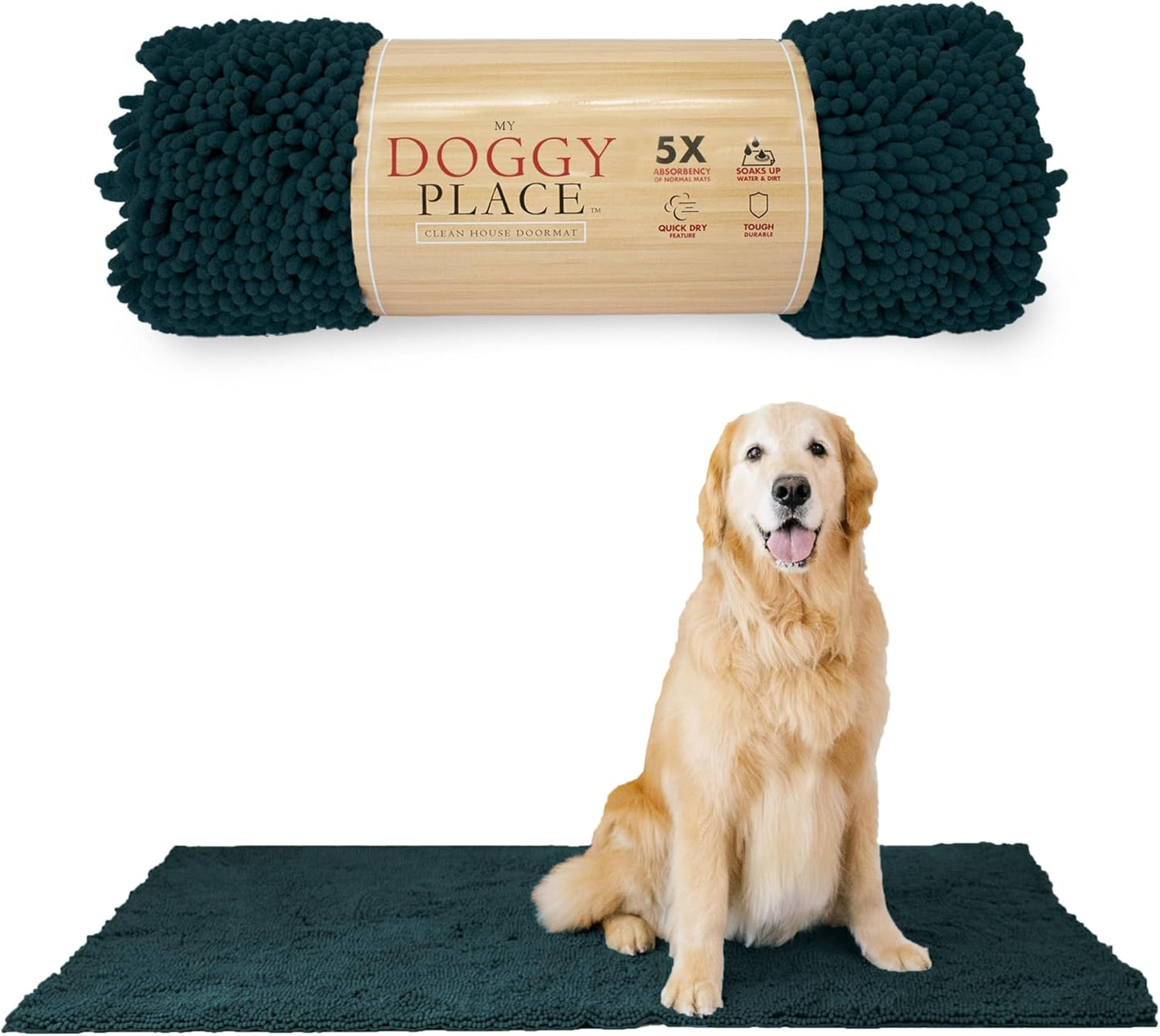 My Doggy Place Microfiber Dog Mat for Muddy Paws, 60" x 36" Teal - Non-Slip, Absorbent and Quick-Drying Dog Paw Cleaning Mat, Washer and Dryer Safe - X-Large/Runner