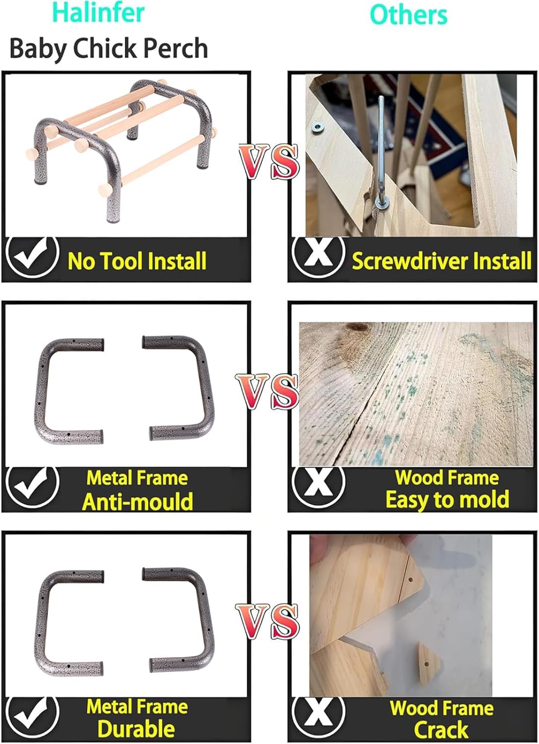 Large Bird Training Perch Long Stand for African Grey Macaw Big Birds, Rustproof Metal Durable Heavy Duty Metal Frame with 4 Wooden Bars for Bird to Play Climb and Exercise Toy