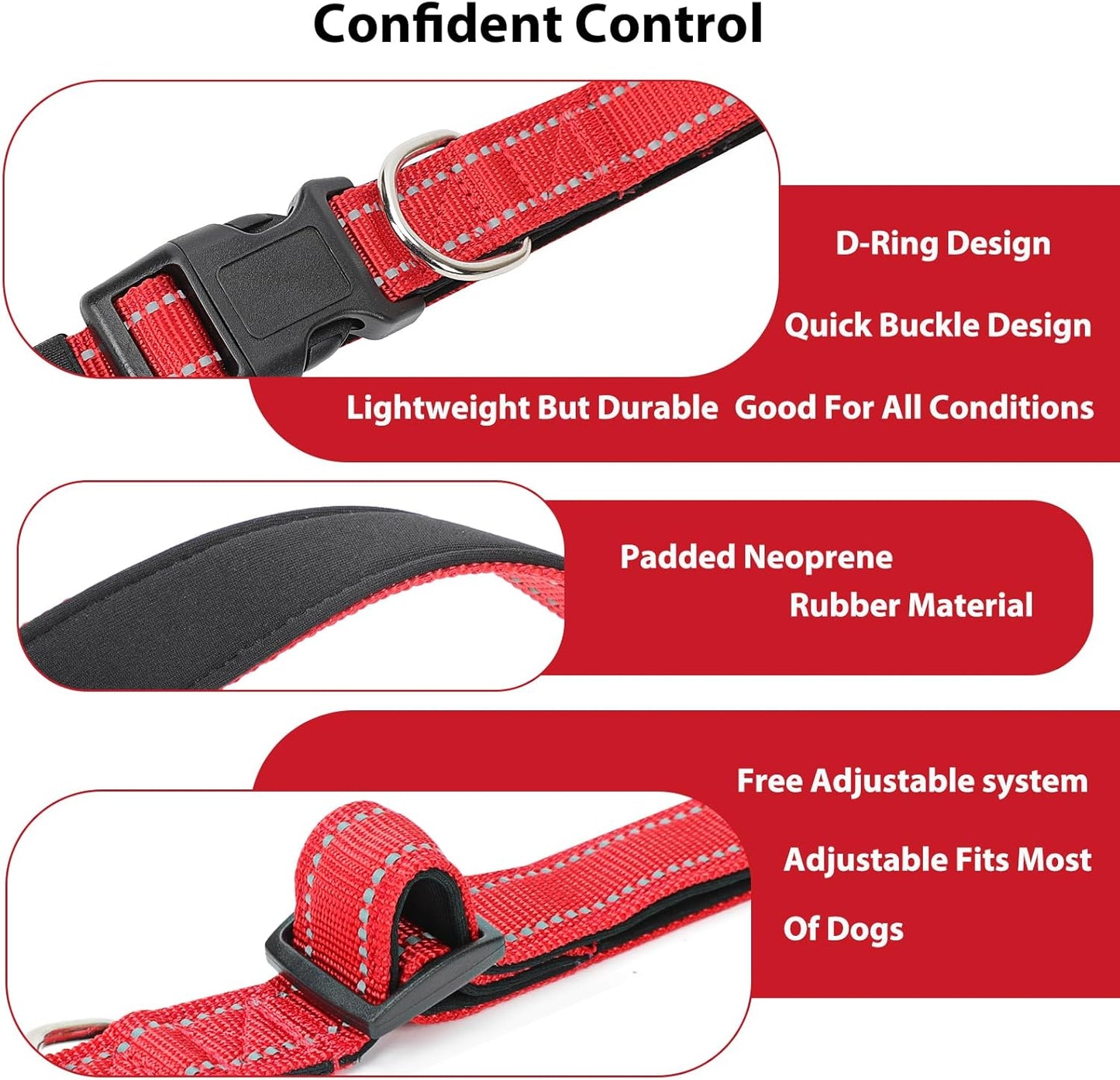 Reflective Dog Collar Padded with Soft Neoprene Breathable Quick Release Basic Dog Collars for Puppy Small Dogs Red Girl Boy