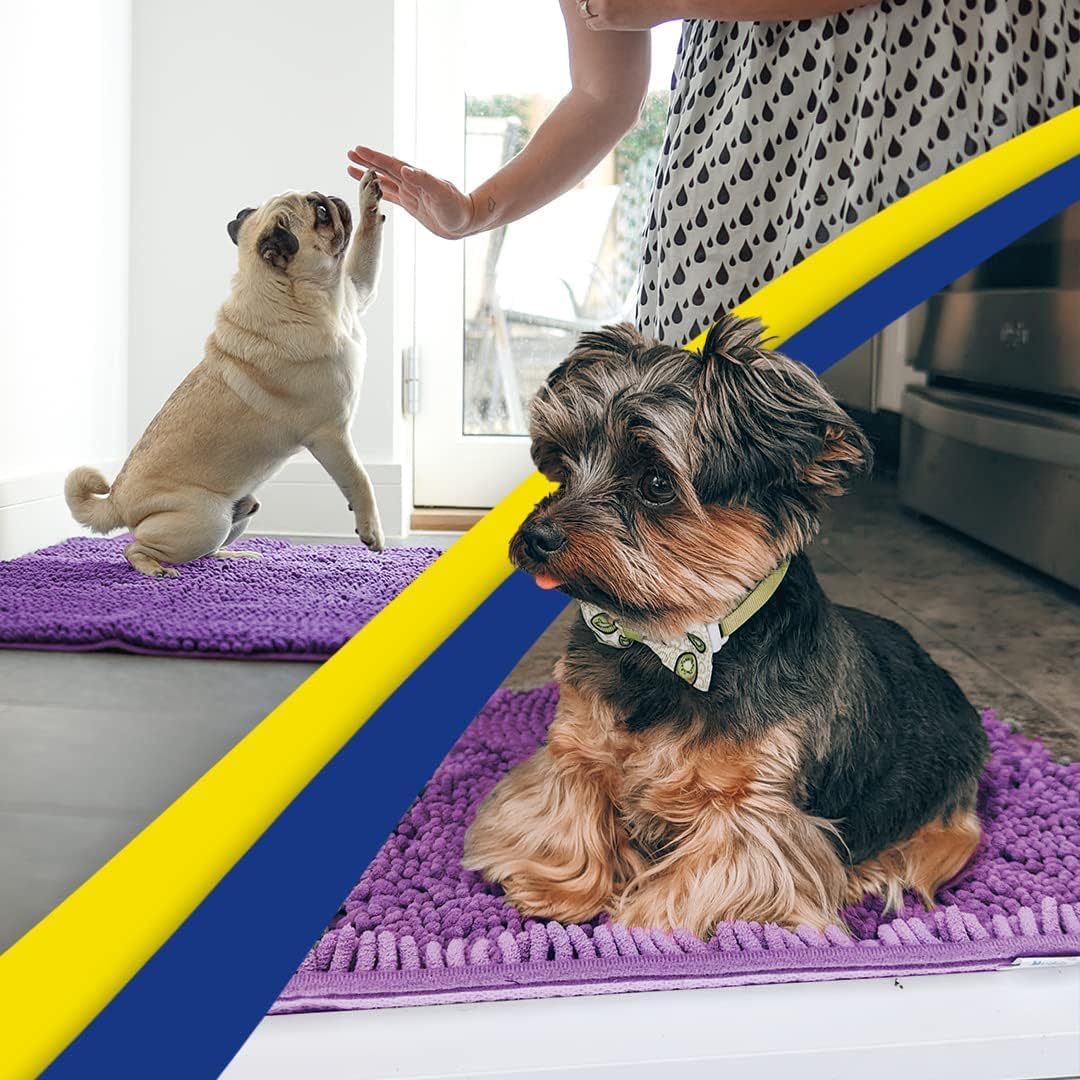 Muddy Mat® AS-SEEN-ON-TV Highly Absorbent Microfiber Door Mat and Pet Rug, Non Slip Thick Washable Area and Bath Mat Soft Chenille for Kitchen Bathroom Bedroom Indoor and Outdoor - Purple 24" x 120"